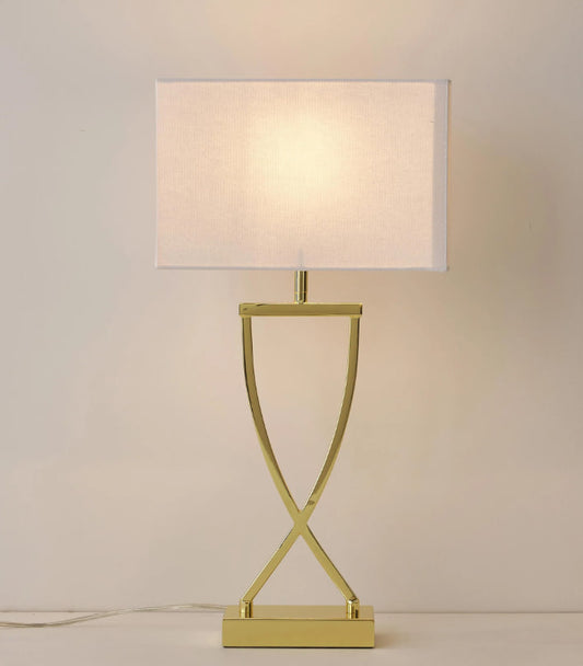 Aubytes Grande Classic Table Lamp – Polished Gold Curved Base with Crisp White Textile Shade